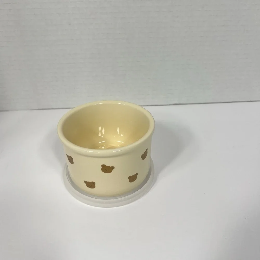 Cute Teddy Bear Ceramic Baby Food Bowl w Silicone Lid 200ml BPA Free